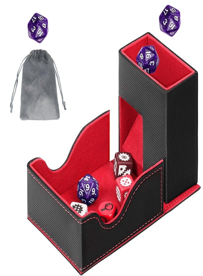 Jaffzora Dice Roller Tower, Magnetic Dice Tray for Rolling, Foldable Leather Dice Organizer Tower Fits for Dungeons & Dragons, MTG DM and Player, Black & Red - Image 1